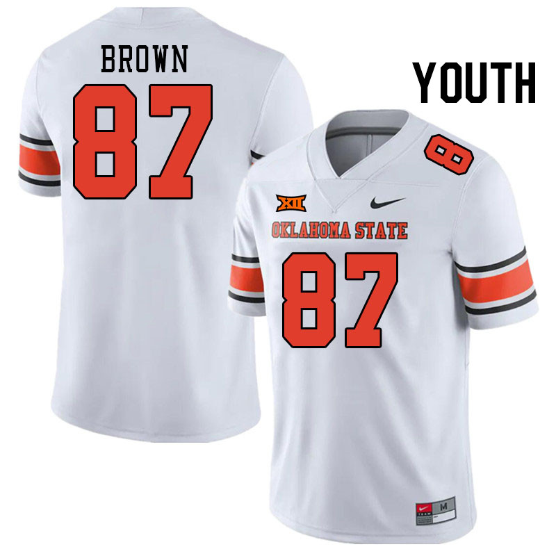Youth #87 DeSean Brown Oklahoma State Cowboys College Football Jerseys Stitched-White - Click Image to Close